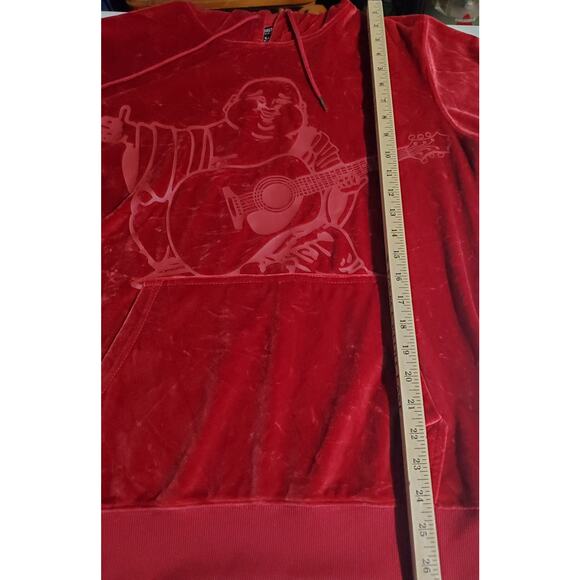 True Religion Mens Red Crushed Velour Budda Hoodie Size M Streetwear Hipster - Picture 8 of 11